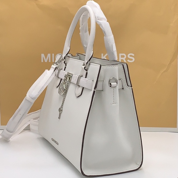 Michael Kors Hamilton Medium Leather Satchel Optic White NWT - Picture 5 of 16
